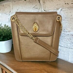 Vintage Bronze Metallic Leather Crossbody Flap Top Bag